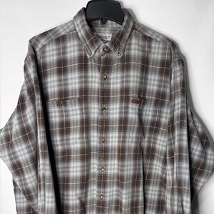 Carhartt Men's Gray and Brown Plaid Button Down Shirt